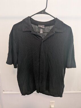 Men's Black Regular Fit Pointelle-knit Shirt